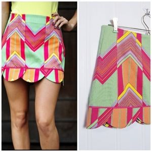 Judith March Skirt Womens Scalloped Hem Bold  Cheveron Geo Print Mini Size S